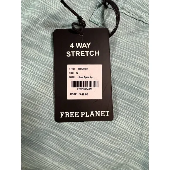 Free Planet Mens Green Space Dye 4-Way Stretch Shorts Size 32 - Picture 3 of 9